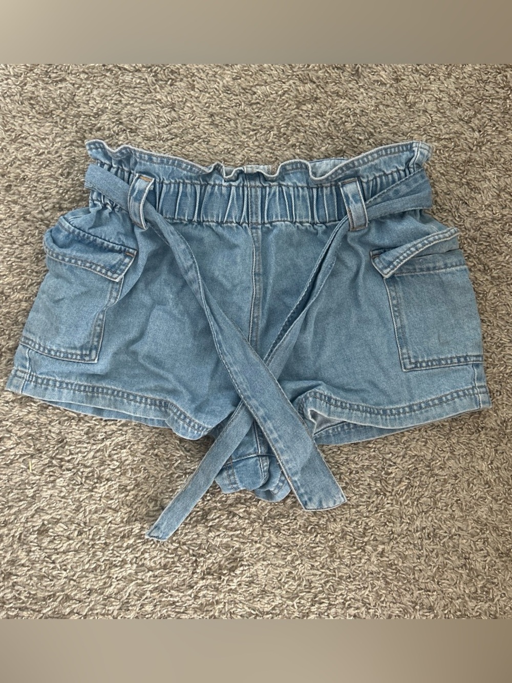 PacSun Light Blue Paperbag Denim Shorts with Tie Belt